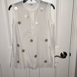 Akris Punto White Cotton Poplin Sleeveless Top with Embellishment